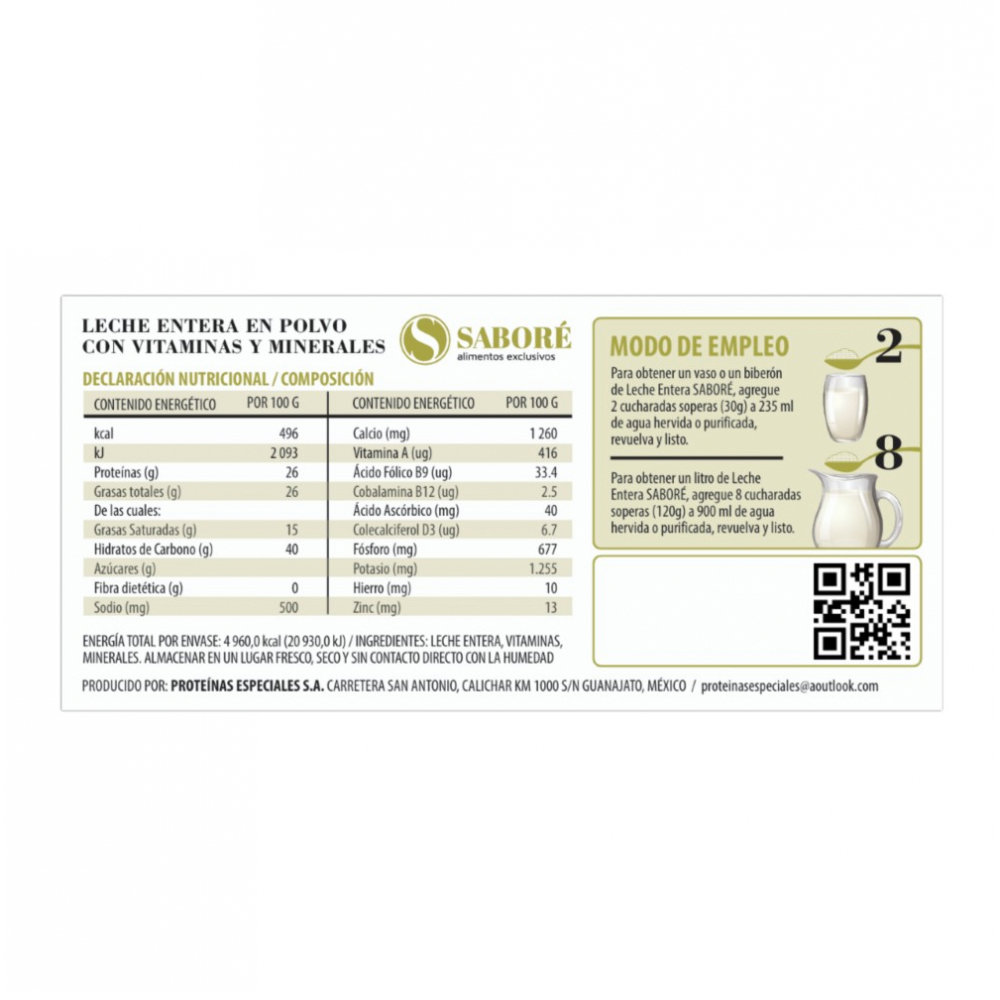 Leche entera en polvo Saboré (1 kg / 2.20 lb) - Miniatura 4