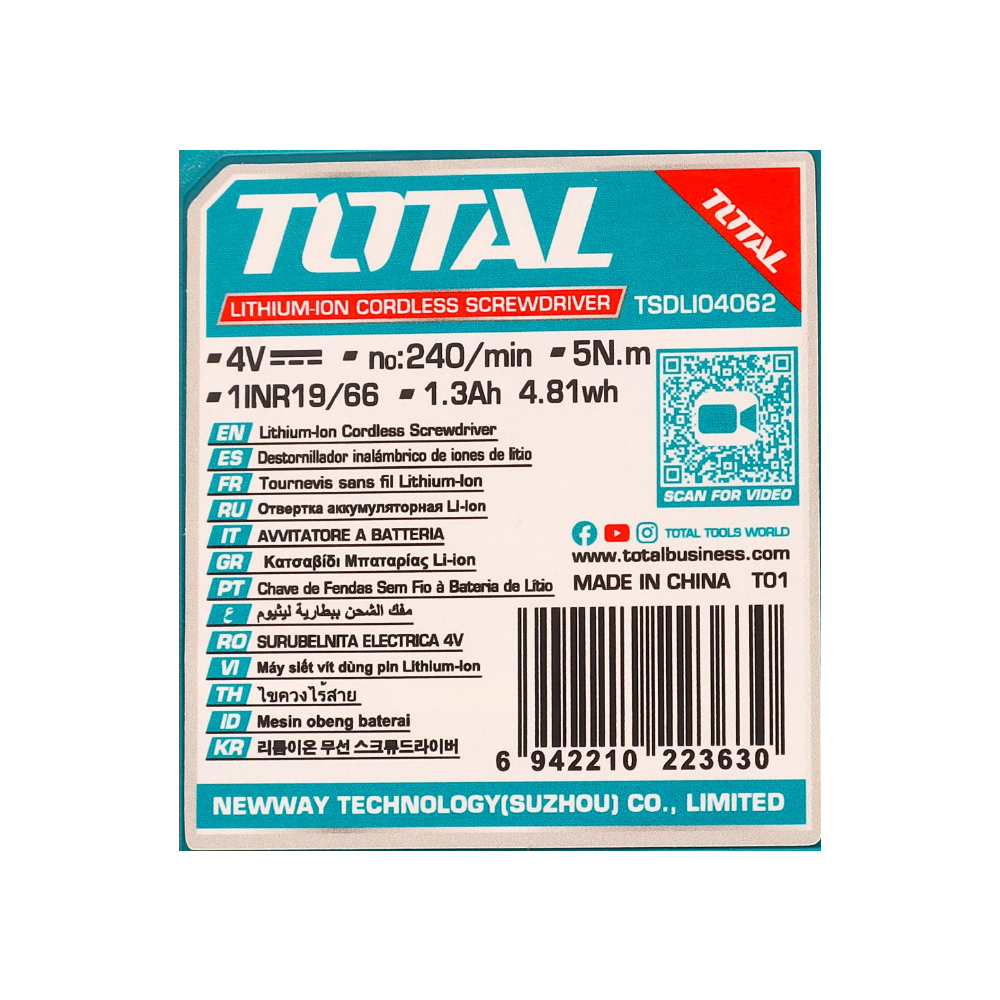 Destornillador inalámbrico de 4 V con juego de puntas de 43 piezas Total Tools TSDLI04062 - Miniatura 4