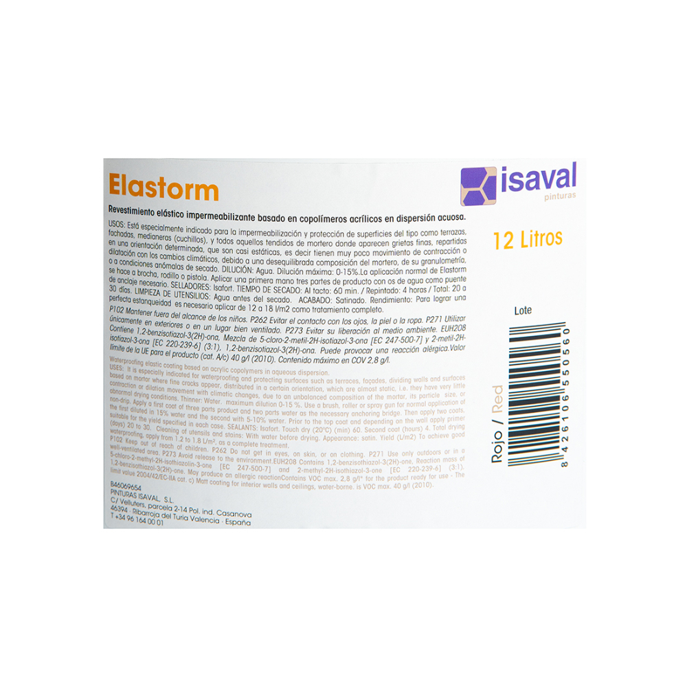 Pintura elástica impermeabilizante color rojo elastorm Blancolor Isaval (12 L) - Miniatura 3