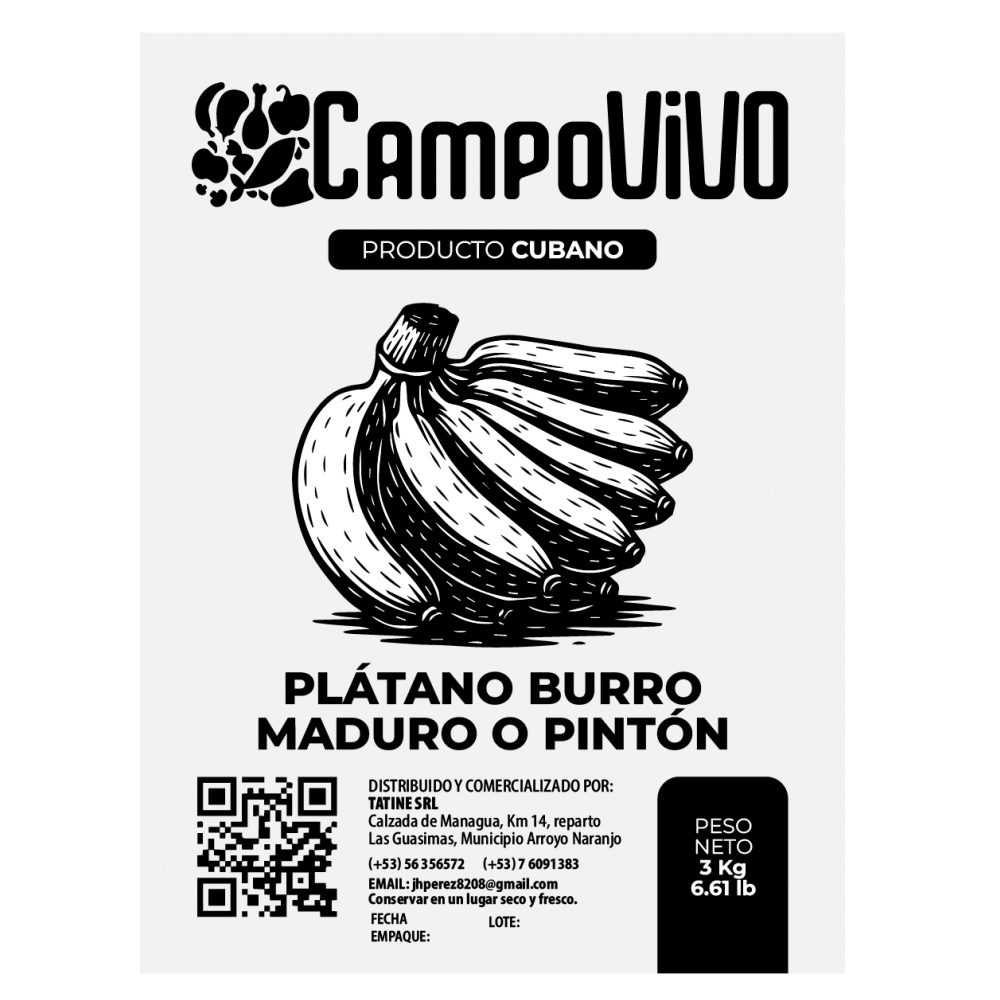 Plátano burro maduro o pintón Campo Vivo (3 kg / 6.61 lb) - Miniatura 3