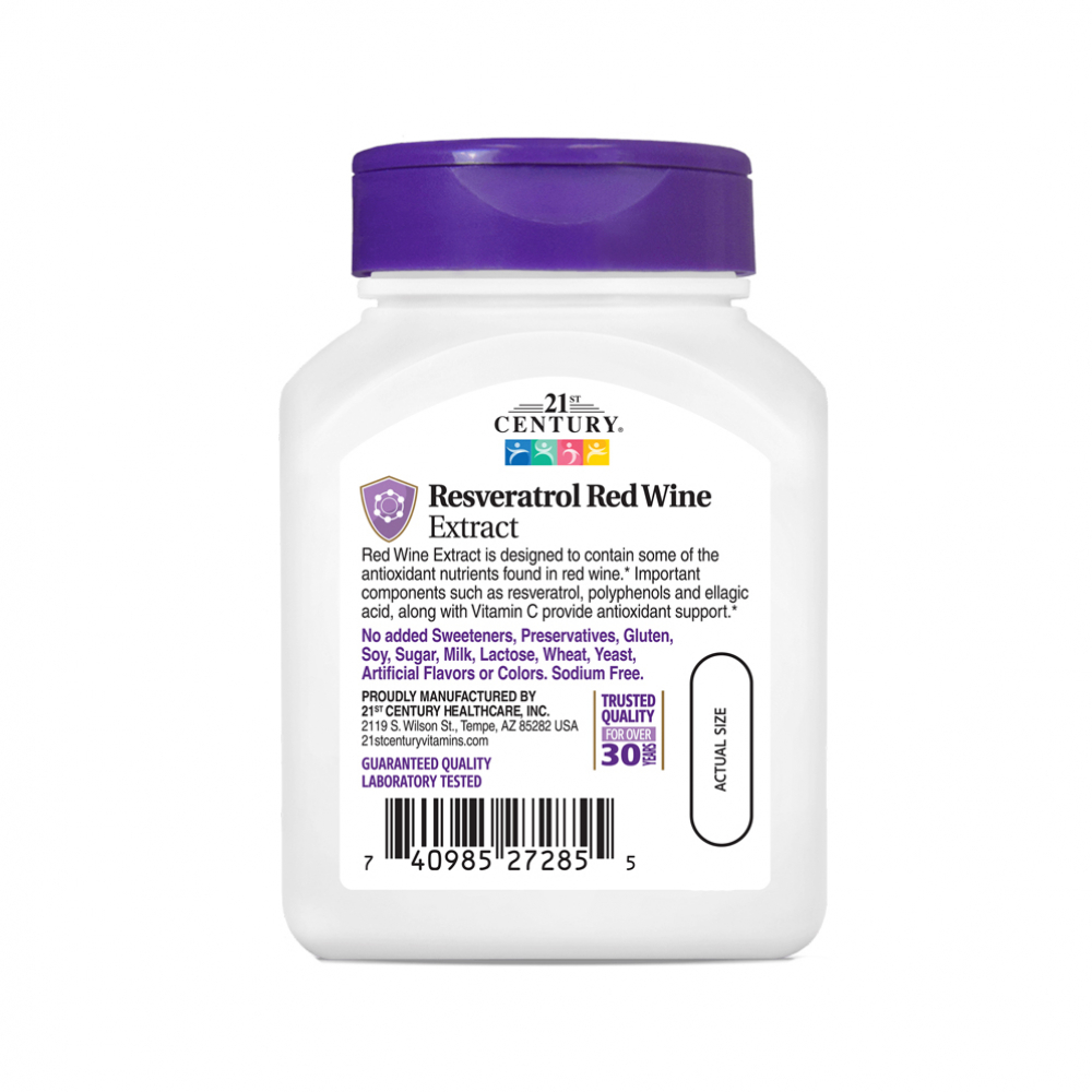 Extracto de vino tinto con resveratrol 21st Century (90 cápsulas) - Miniatura 4