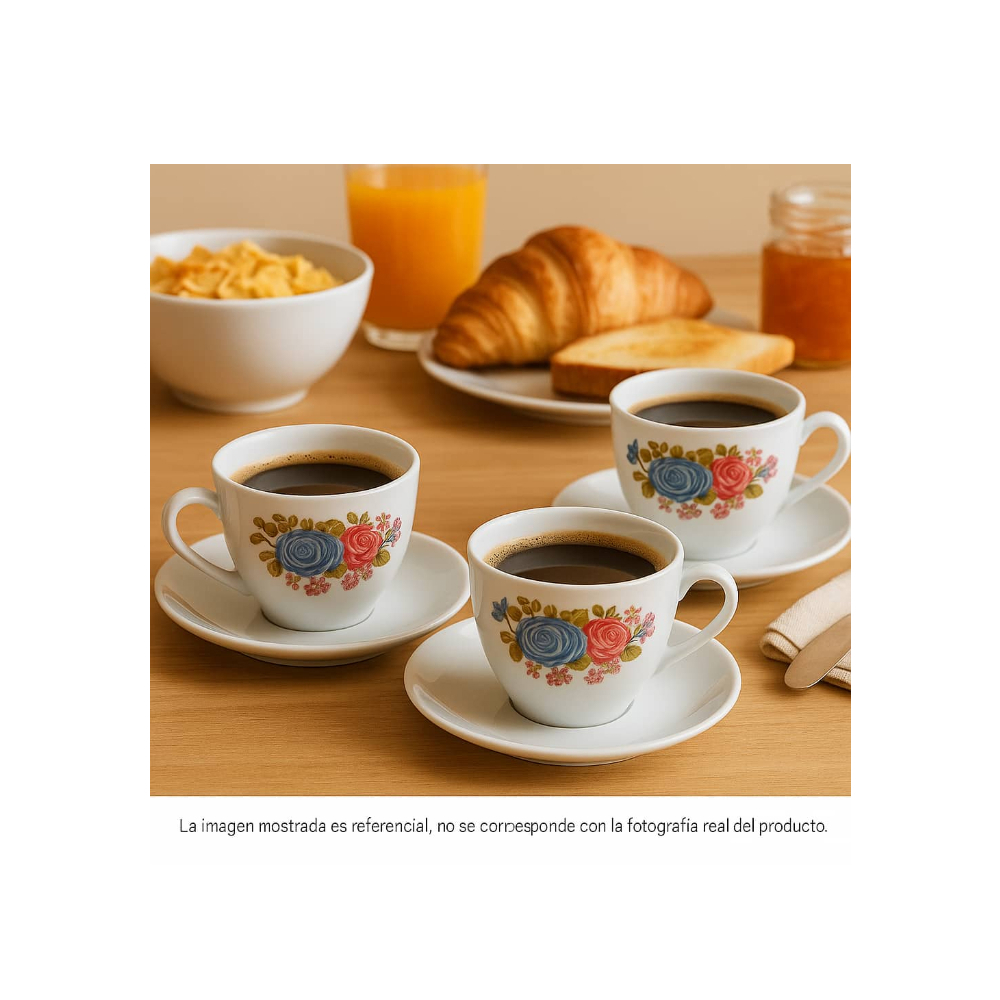 Juego de 6 tazas de café con plato con diseños floral - Miniatura 4