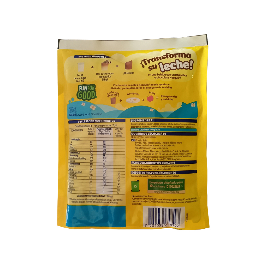 Chocolate en polvo Nesquik Nestlé (200 g / 7.05 oz) - Miniatura 3