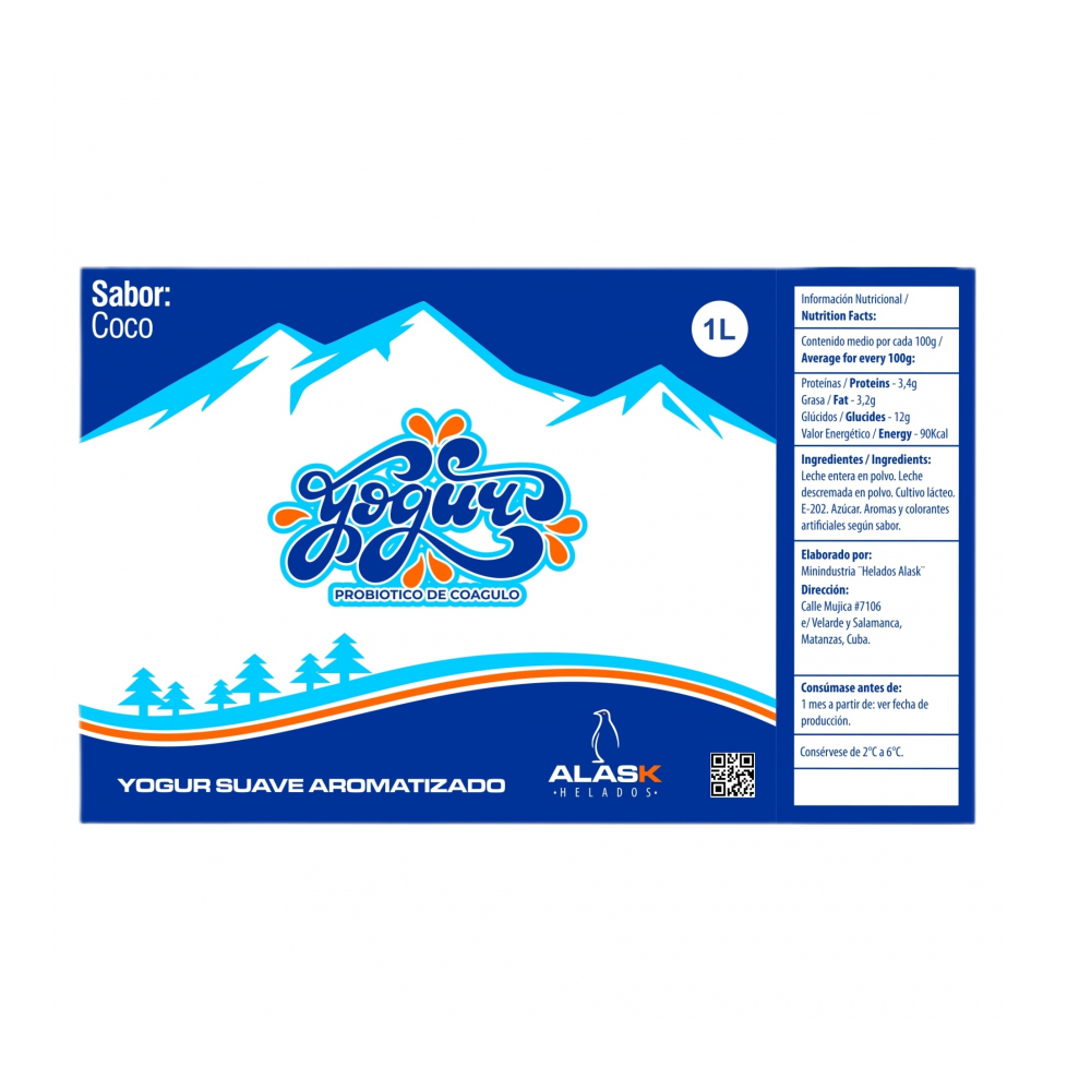 Yogurt probiótico de coágulo sabor coco Alask (1 L) - Miniatura 2