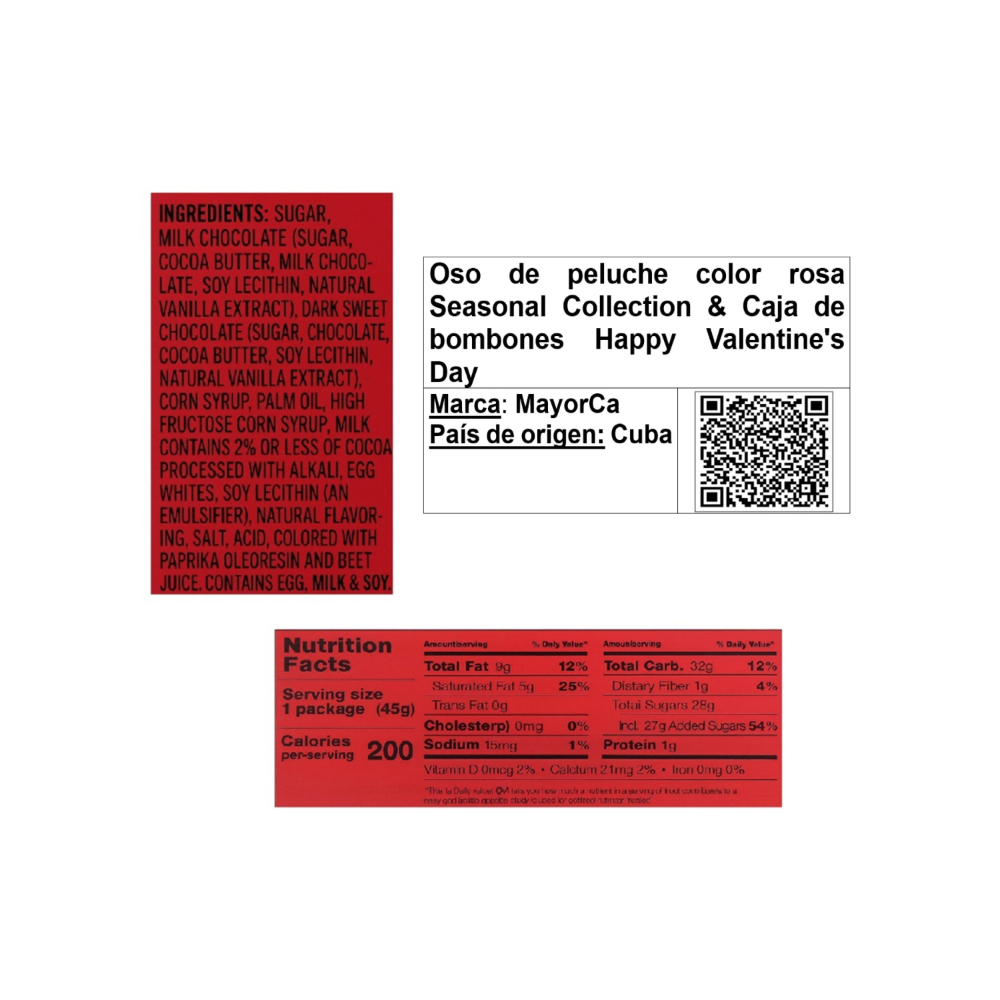 Oso de peluche color rosa Seasonal Collection & Caja de bombones Happy Valentine's Day - Miniatura 4