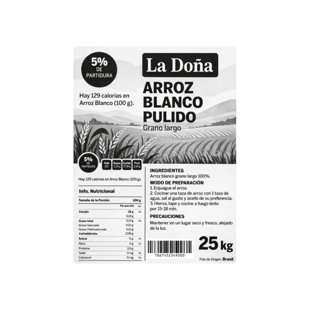 Arroz blanco grano largo La Doña (25 kg / 55.11 lb) - Miniatura 2