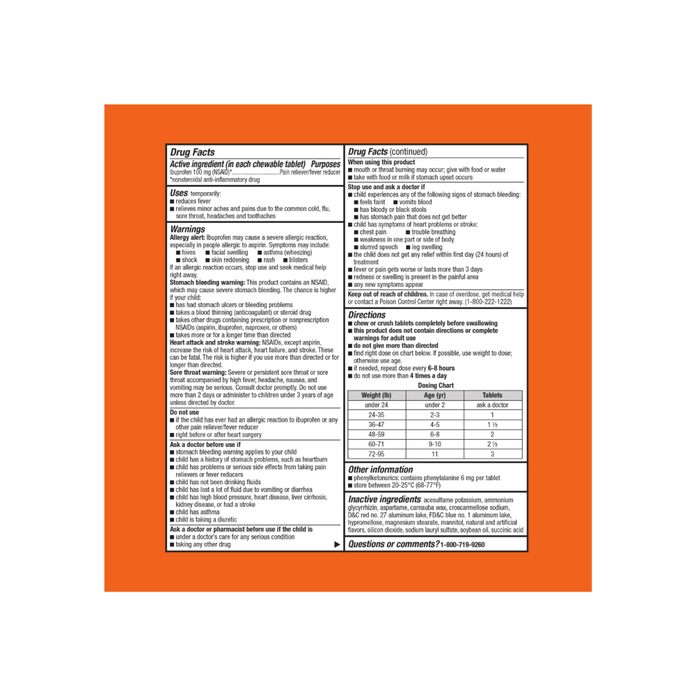 Tabletas masticables de ibuprofeno para niños, sabor a uva Equate, 100 mg (24 tabletas) - Miniatura 2