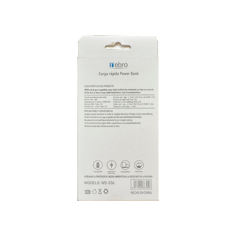 Batería portátil de carga rápida de 10000 mAh color negro Nebro WB-036 - Miniatura 3