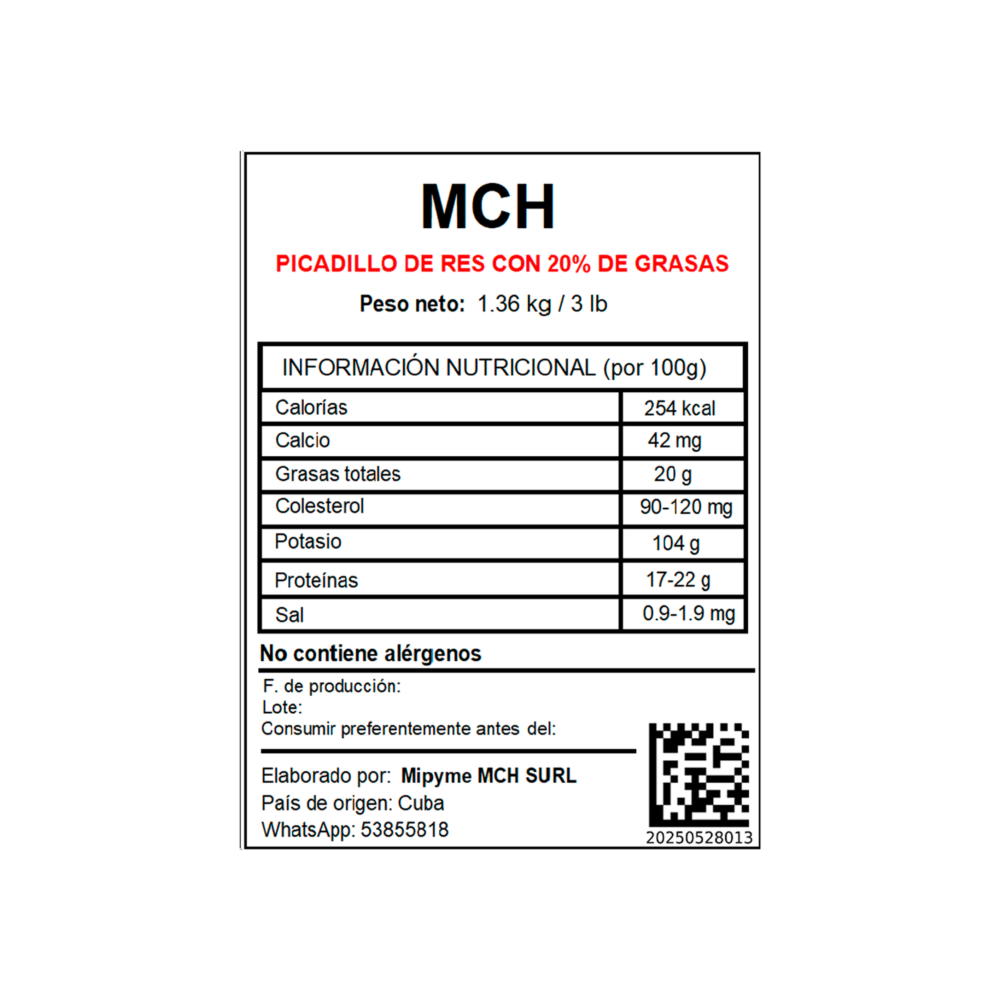 Picadillo de res con 20 % de grasa MCH (1.36 kg / 3 lb) - Miniatura 3