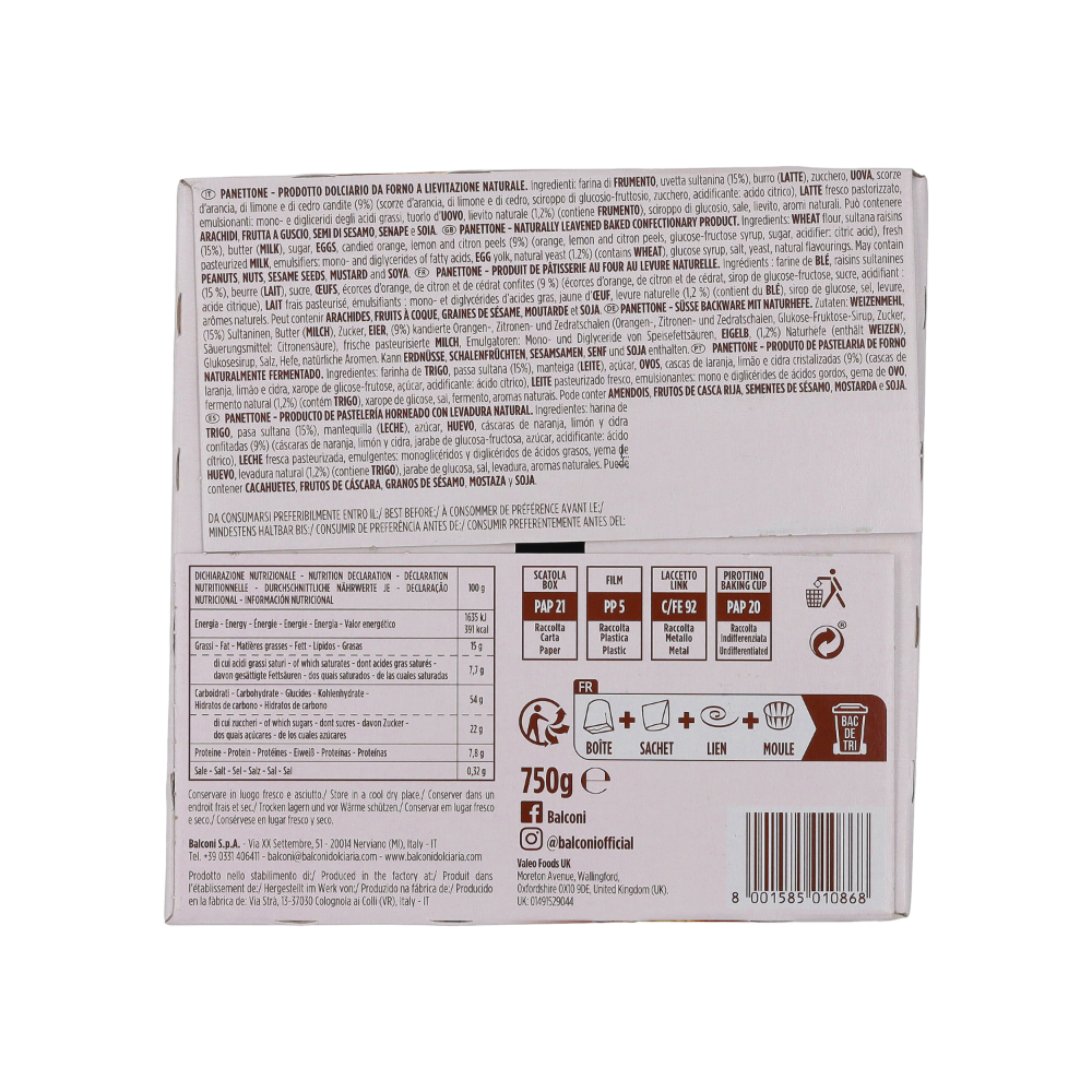 Panettone clásico Balconi (750 g / 1.6 lb) - Miniatura 3