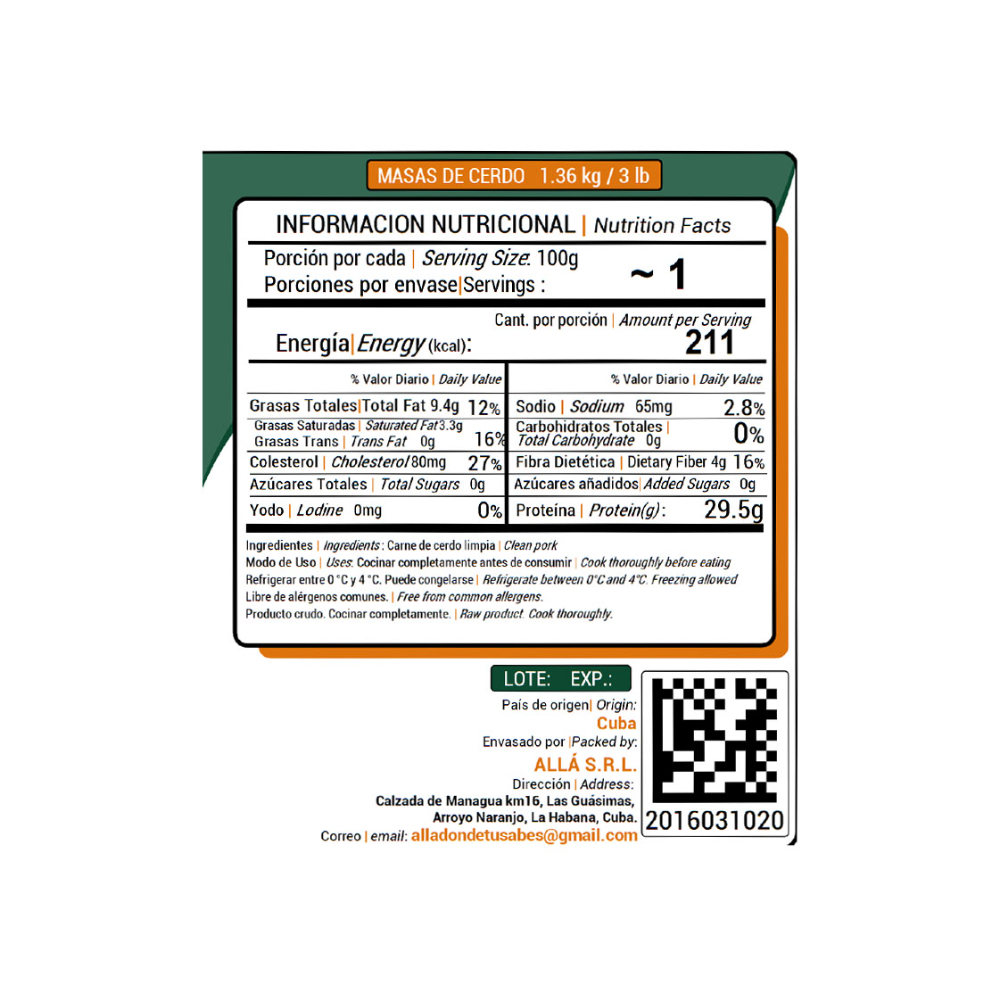 Masa de cerdo ALLÁ (1.36 kg / 3 lb) - Miniatura 3