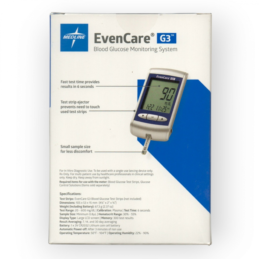 Sistema de monitorización de glucosa en sangre. Glucómetro. EvenCare G3 Medline - Miniatura 3