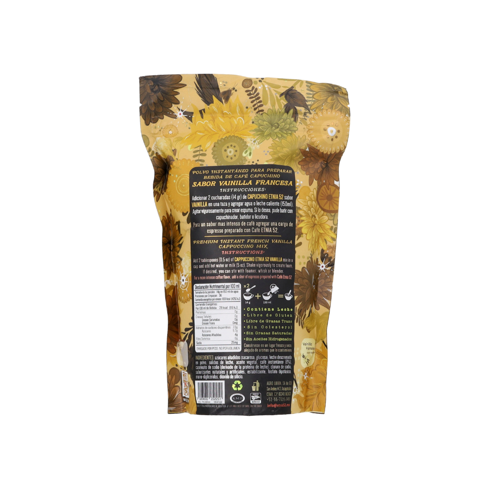 Polvo instantáneo para preparar bebida de café capuchino sabor vainilla francesa Etnia 52 (500 g / 1.1 lb) - Miniatura 2