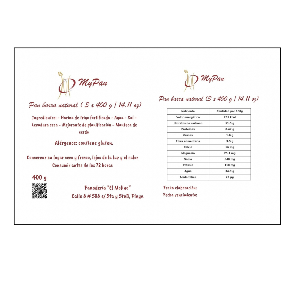 Pan barra natural ( 3 x 400 g / 14.11 oz ) - Miniatura 3