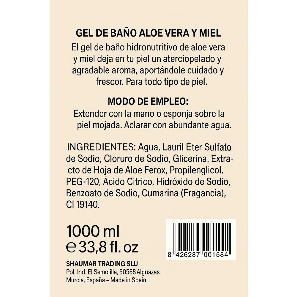 Gel de baño hidronutritivo con aloe vera y miel Shaumar (1000 ml) - Miniatura 3