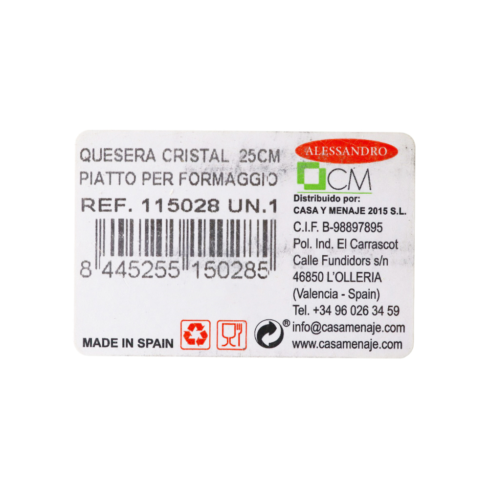 Quesera de cristal 25 cm Alessandro - Miniatura 3