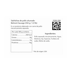 Salchichas de pollo ahumado Belmont Sausage (550 g / 1.21 lb) - Miniatura 2