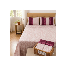 Juego de 3 piezas de sábanas estampadas color rosa palo y rojo vino Multisell - Miniatura 5