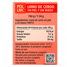 Lomo de cerdo sin piel y sin hueso PDL LMC (700 g / 1.54 lb) - Miniatura 3